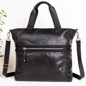 Hidesign Black Leather Tote Bag Shoulder Purse Large Satchel Convertible...